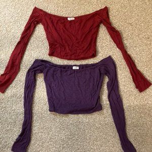 2pk Off Shoulder Crop Tops